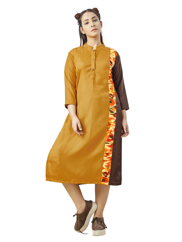 Ladies Kurti - Maslin Cotton & Slub Fabric | Yellow Casual Dress All Season Plain Dyed