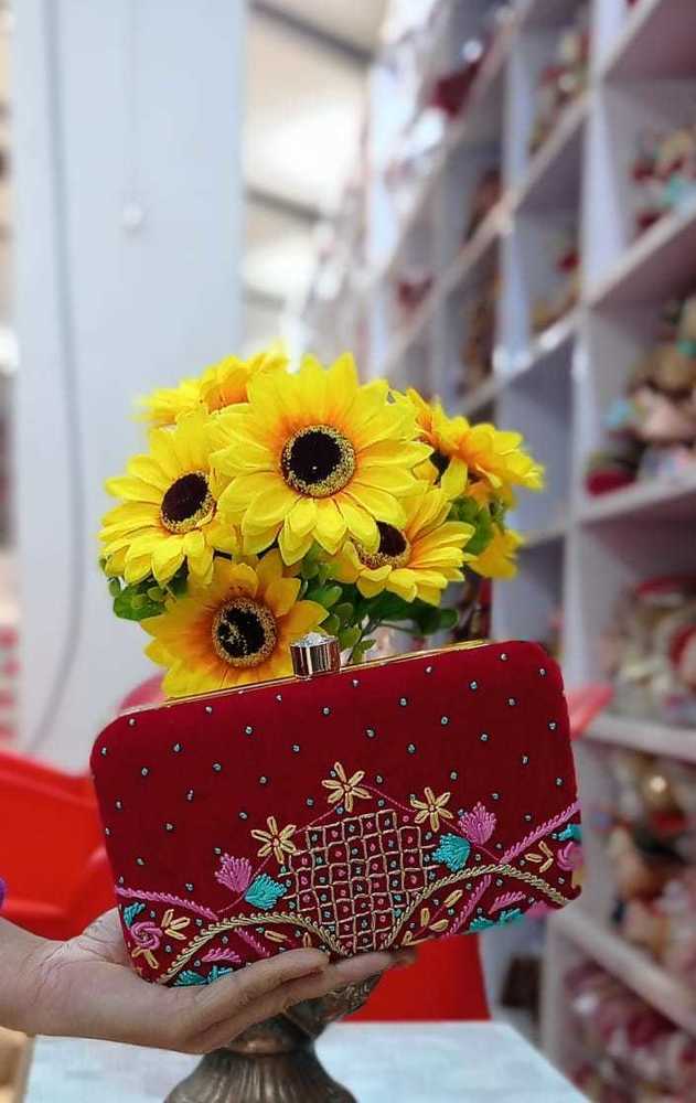Custom Designer Clutches - Fabric Lining, 7x4 Inch Square | Maroon Color, Latest Design, Button Closure, Women's Style