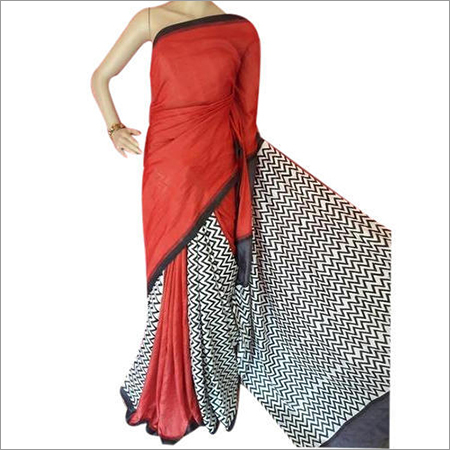 Party Wear Hand Block Printed Silk Saree