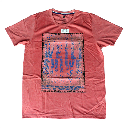 Mens Printed T-Shirt - Cotton Fabric, Size [L,M,XL], Peach Color - O-Neck, Short Sleeves, Trendy Print for a Cool and Comfortable Look