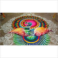 Diwali Rangoli - Customizable Size, Eco-friendly Rice Flour & Vibrant Colors | Intricate Peacock Design, Adds Ambiance, Easy Application