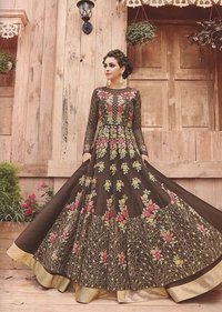 Brown Net Anarkali Suits
