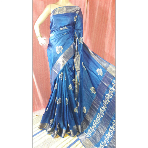 Zari Blue Tussar Saree