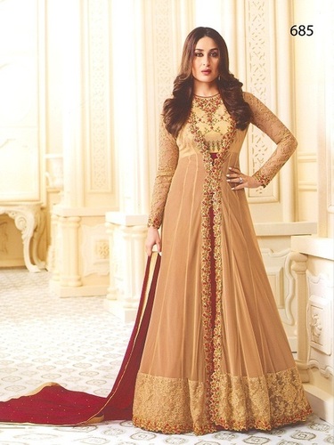 Cream Net Anarkali Suits