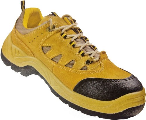 Yellow And Black Leather Honey Safety Shoes With Dual Denity Protective Basic, Antistatic, Nonmetal Composite Midsole