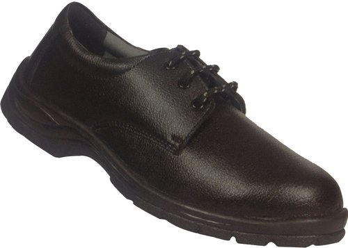 Leather Black Safety Shoes with Protective Basic - PU Material, Sizes 6-11 | Derby Style, Alloy Steel Toe, 3 Eyelets, Padded Synthetic Lining, Electrical Mid Plate Option