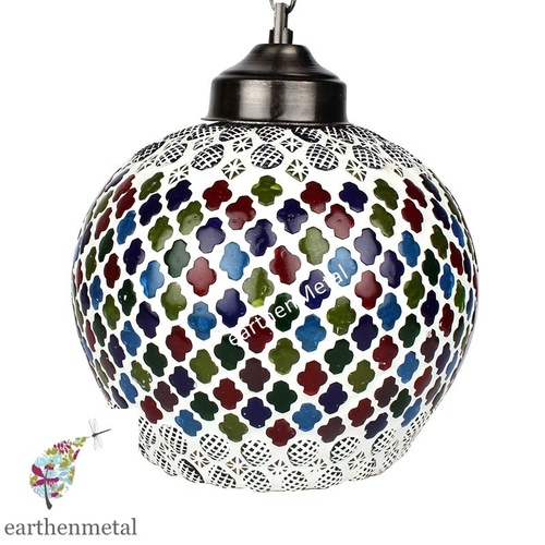 Mosaic Decorated Circular Glass Hanging Light