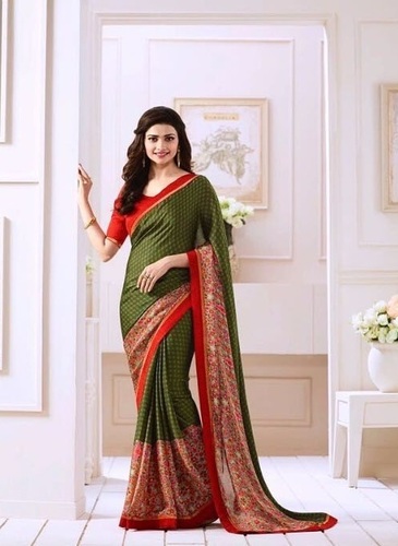 Georgette Green Saree