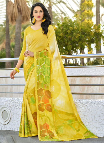 Crepe Yellow Saree