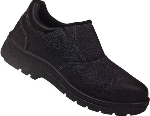 Safety Shoes - Buff Printed Leather Black Color Slip-On Style | CE Approved Antistatic Steel Midsole Lightweight Design