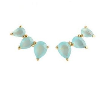 Pear Beautiful Aqua Chalcedony Prong Set Ear Climbers - 925 Silver Earring For Women