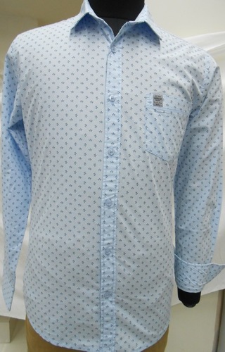 Printed Blue Design Shirts Full Sleeves Size: Medium