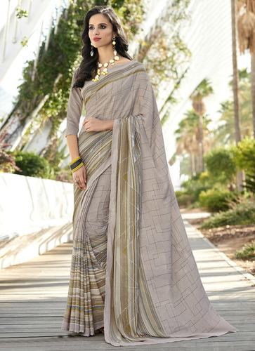 Crepe Grey Saree