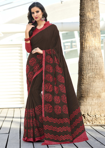 Brown Georgette Saree
