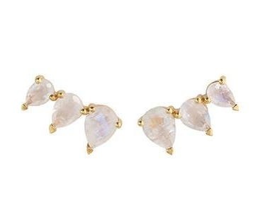 Rainbow Moonstone Prong Set Ear Climbers - Gold Vermeil Earring for Women