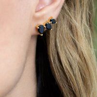 Rainbow Moonstone Prong Set Ear Climbers - Gold Vermeil Earring for Women