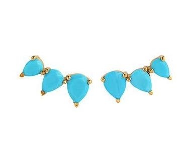 Trendy Turquoise Prong Set Ear Climbers - 925 Silver Earring for Women