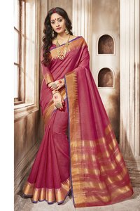 Fancy Khadi Saree - Khadi Silk, Cherry Red | Ethnic Dress, Short Sleeves, Printed Pattern, Durable Fabric