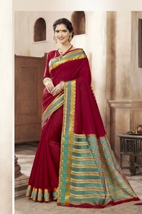 Khadi Silk Saree - Red Sky Color With Matching Blouse | Elegant Ethnic Wear, Plain Dyed, Short Sleeves, Exceptional Durability