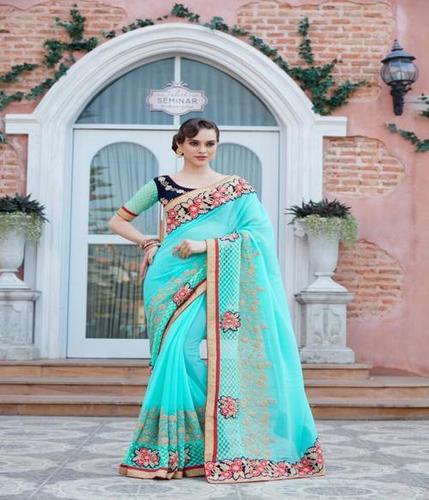 Sky Blue Fancy Designer Saree