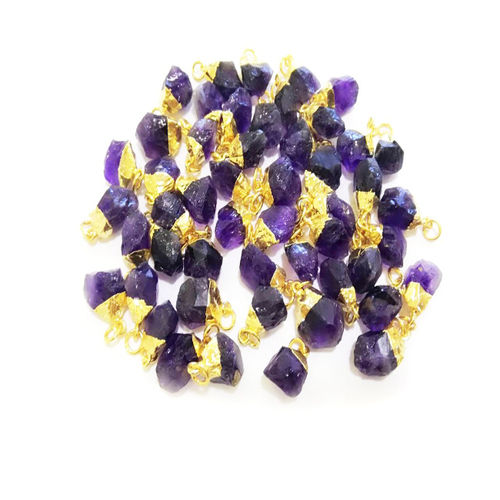 Amethyst Raw Gold Electroplated Cap Pendant Size: 10-14mm