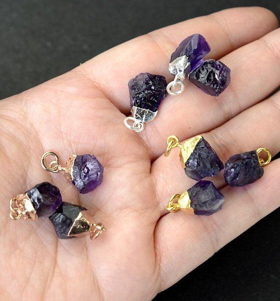 Amethyst Raw Gold Electroplated Cap Pendant