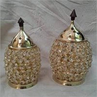 Akhand Deep - Brass & Crystal | Decorative Lamp For Homes & Temples, Round & Oval Design, Golden Color, Ideal For Gifting & Home Decor