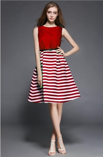 Ladies Ethnic Dress - Taffeta Silk, 37 Inch Length | Off-Shoulder Design, Sleeveless, Retro Vibe