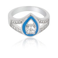 SILVER RING WITH CZ AND BLUE ENAMEL