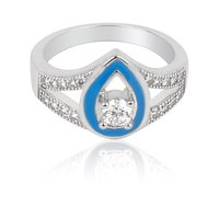 Silver Ring With Cz And Blue Enamel