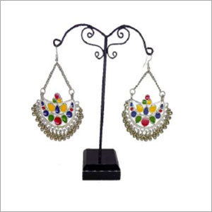 Afghani Earrings - Metal Alloy, 2x3 Inches, Silver | Handmade, Elegant Design, Colorful Accents, Lightweight, Durable, Stylish