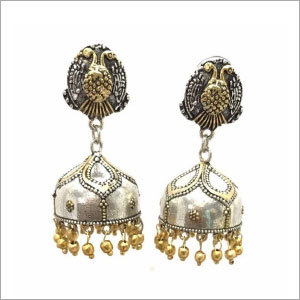 Double Tone Earrings - Metal Alloy, 50 mm, Silver | Elegant Design, Dual Tones, Oxidized Plating, Durable Material