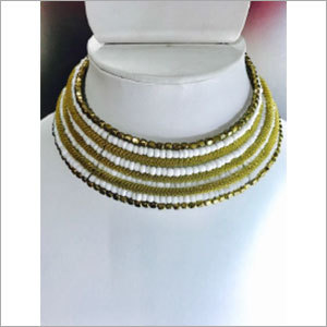 Beads Necklace - Glass & Metal, 14 Inches, Beige | Multi-Layered Stylish Accessory, Elegant Neck Adornment