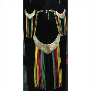 Beads Necklace - Metal And Fabric, Gold | Elegant Design, Handmade Artistry, Ethnic Style