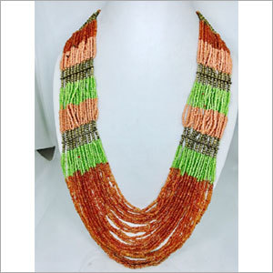 Beads Necklace - Glass Beads 40-45 Cm, Orange Multicolor | Elegant Design, Durable, Stylish Accessory