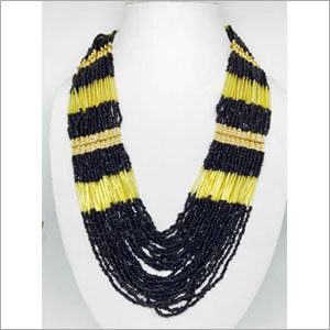 Beads Necklace - Glass Beads 18 Inches Black, Multi-strand Elegant Design