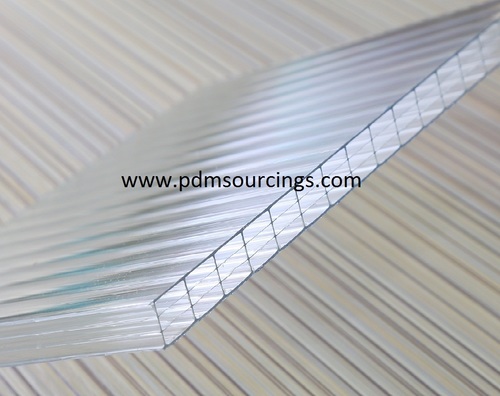 Polycarbonate Four Hollow Sheet - 10mm Thickness, 2.1m x 11.9m, Clear Color | ISO Certified, UV Protected, Made from 100% Virgin Material