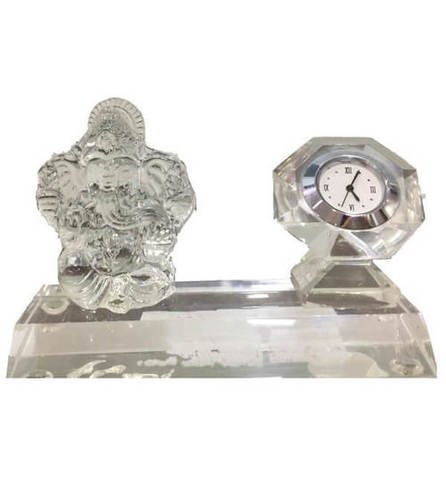 Transparent Crystal Ganesh With Clock