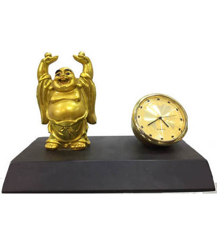 Golden Laughing Buddha With Clock