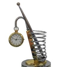 Golden Penstand With Table Clock