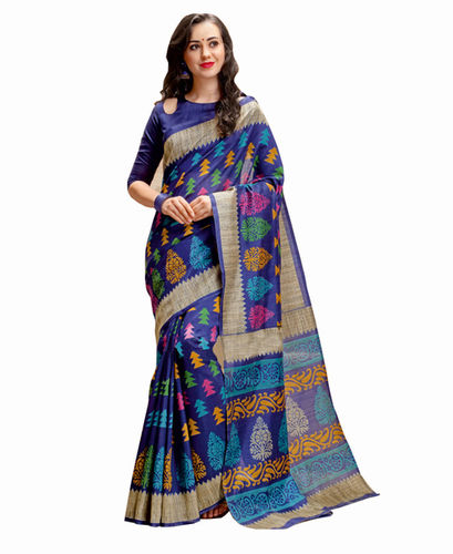 Deep Blue Bhagalpuri Cotton Silk Saree