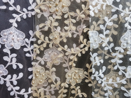 Hand Embroidered Net Fabric