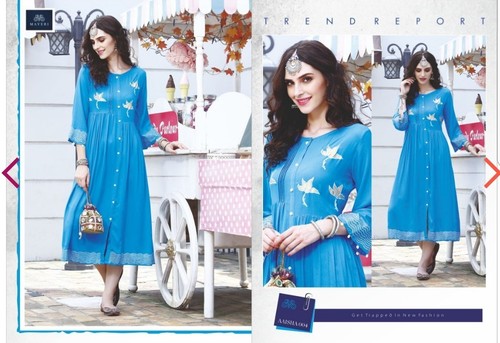 Designer Kurtis - Rayon Fabric, Sizes: M, L, XL, XXL, 14 Kg, 8 Unique Designs | Casual Full Sleeves, Indian Ethnic Style, Plain Pattern