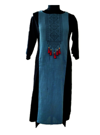 Sea Blue & Black Handloom Cotton Kurtis