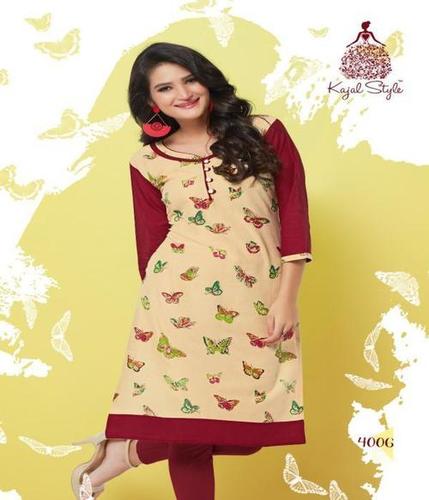 Maroon Cotton Embroidered Kurti