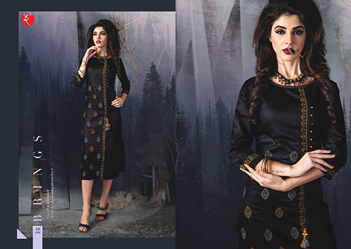 Designer Kurtis - Silk Blend, 44 Inches, Black | Stylish Design, Comfortable Fabric, Embroidered Work