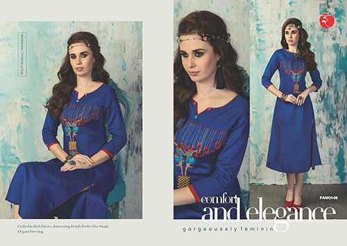 Pankh Cotton Kurtis - Cotton, Knee-Length, Blue | Floral Embroidery, Soft, Comfortable Fit, Durable, Easy Care