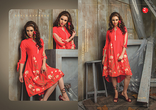 Cotton Kurtis - Knee-Length Red Cotton, V-Neck, Three-Quarter Sleeve | Soft Fabric, Stylish Design, Comfortable Fit, Breathable, Durable, Versatile Style, Easy Care