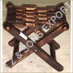Foldable Wooden Stool - Shesham Wood, 40 cm Wide, Coffee Color | Antique Design, No Assembly Required, Indoor Use, Leatherette Fabric