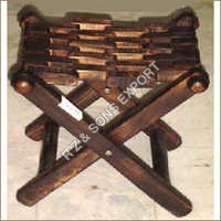 Foldable Wooden Stool - Shesham Wood, 40 Cm Wide, Coffee Color | Antique Design, No Assembly Required, Indoor Use, Leatherette Fabric